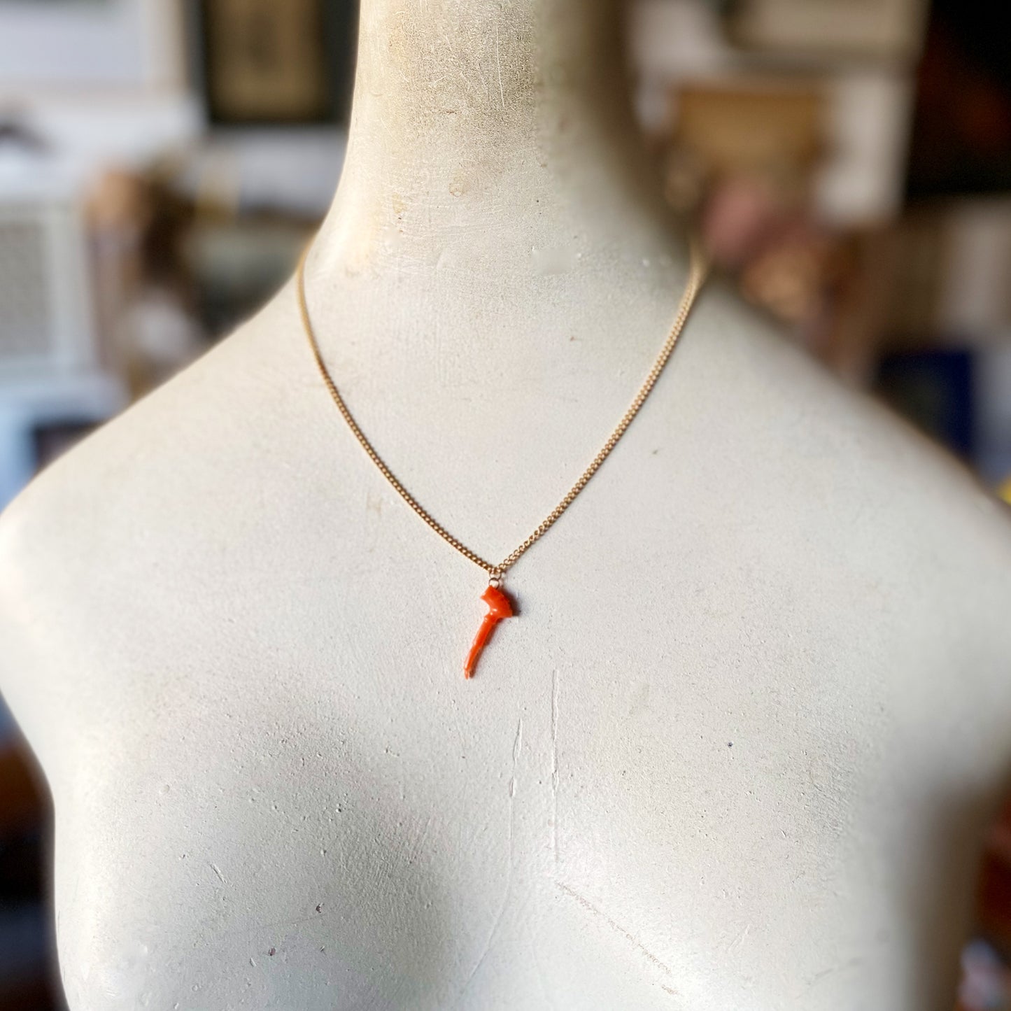 Antique 14k Gold Natural Mediterranean Coral Pipe Pendant