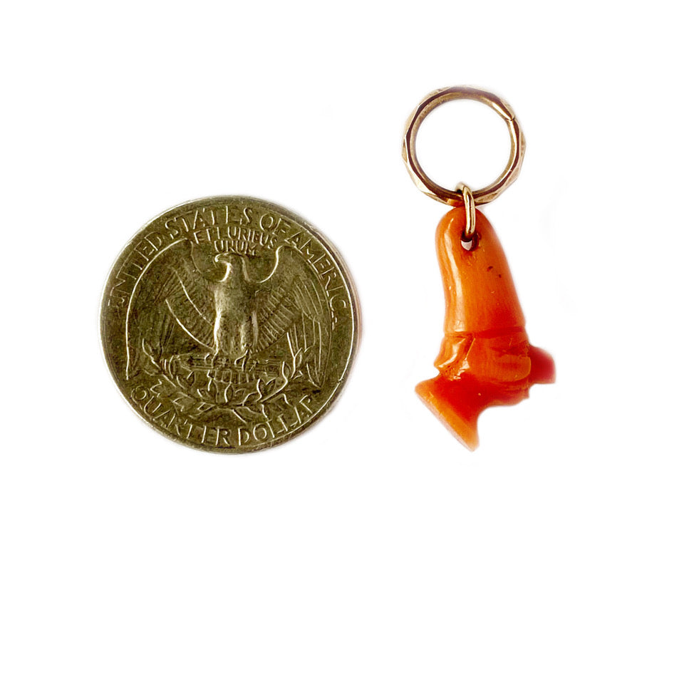 Antique Jester Head 10k Gold Coral Pendant