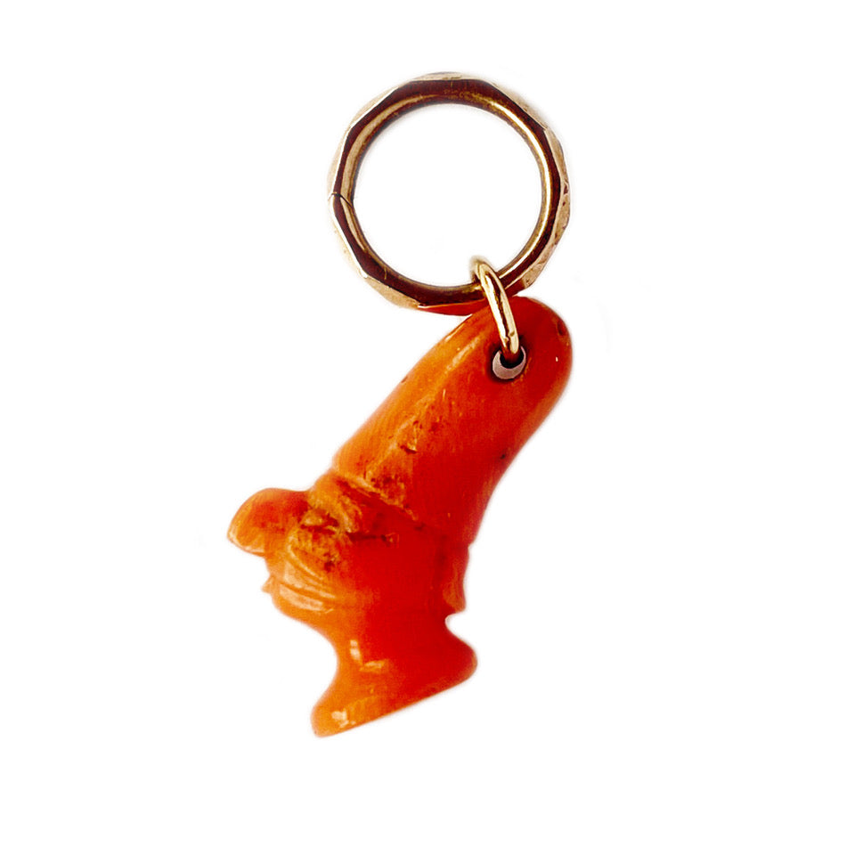 Antique Jester Head 10k Gold Coral Pendant