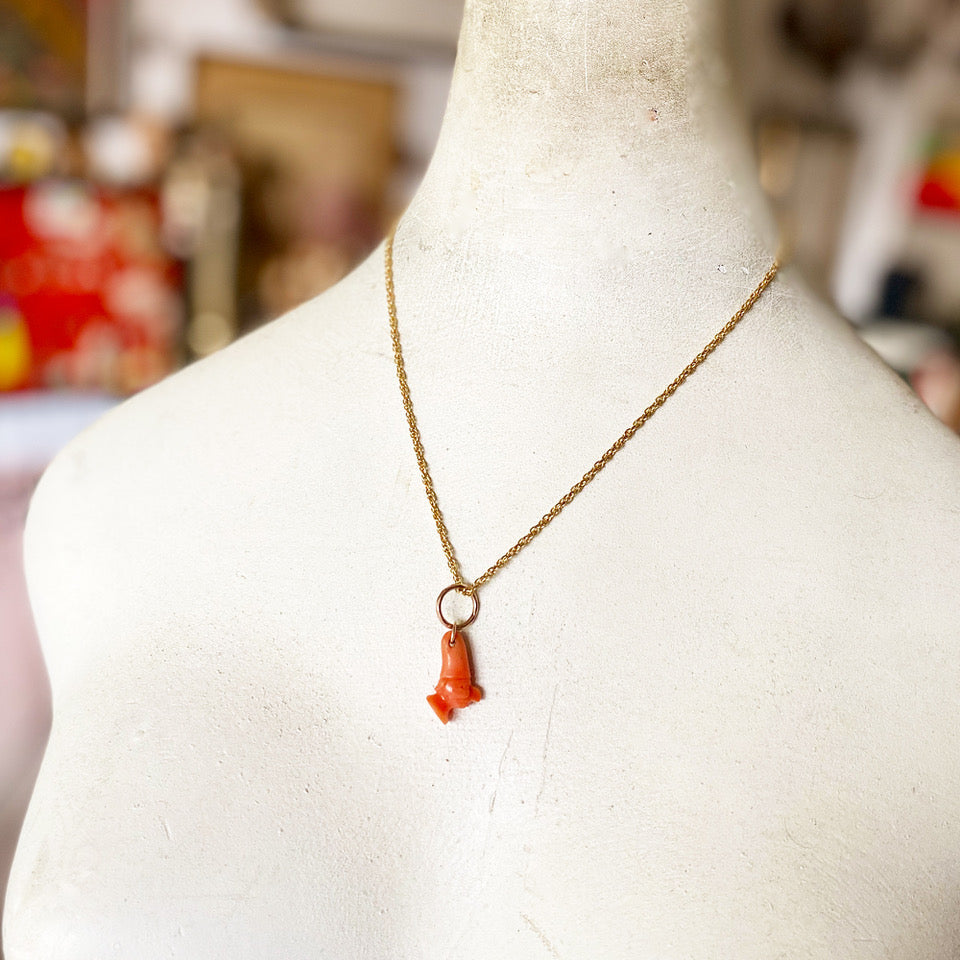 Antique Jester Head 10k Gold Coral Pendant