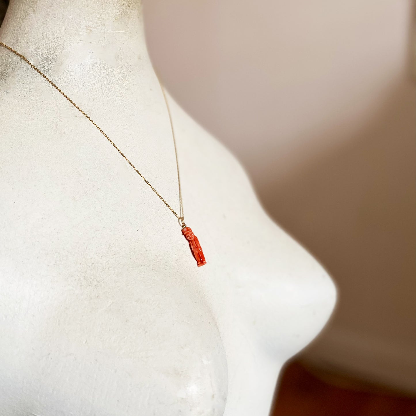 Victorian 9k Gold Coral Il Gobbo Antique Lucky Pendant - 0624