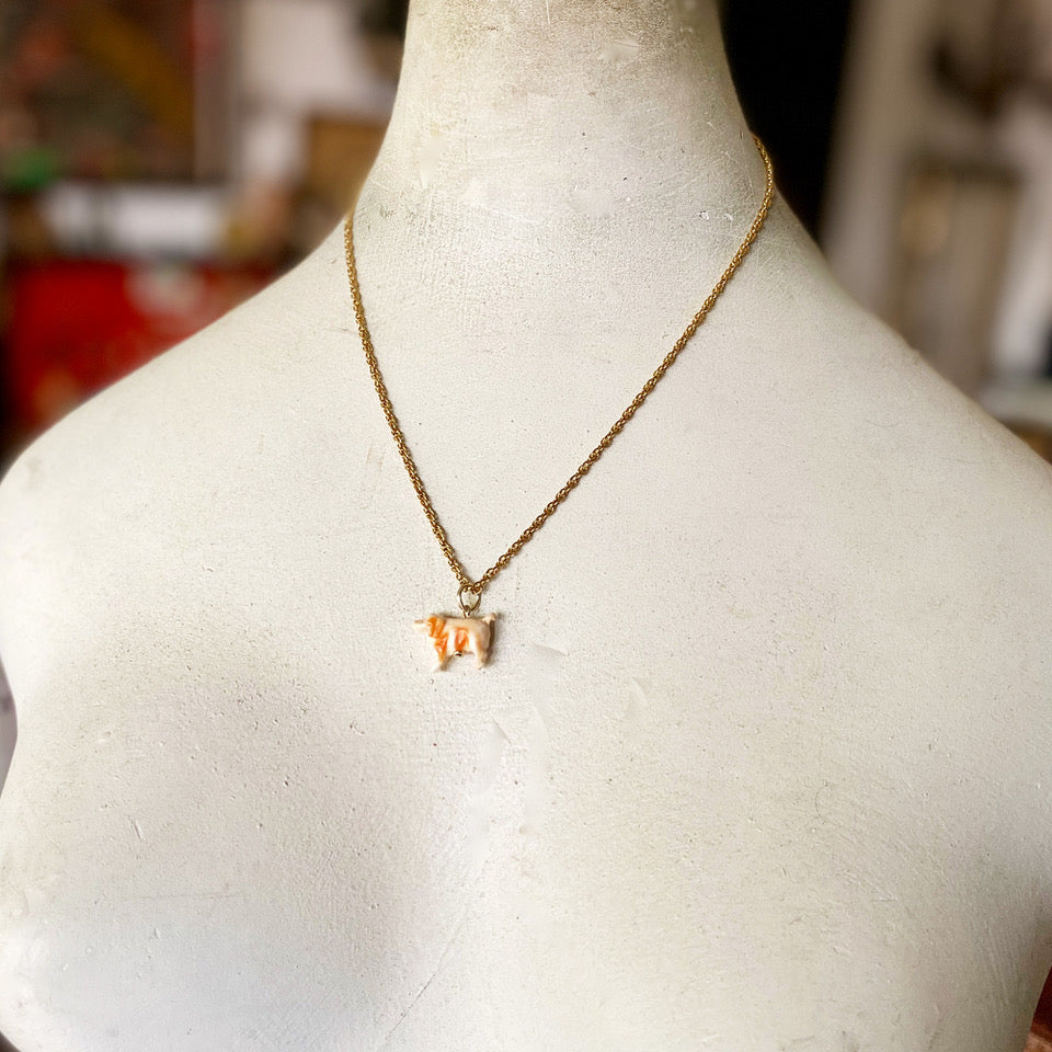 Antique Victorian 9k Gold Victorian Coral Dog Pendant