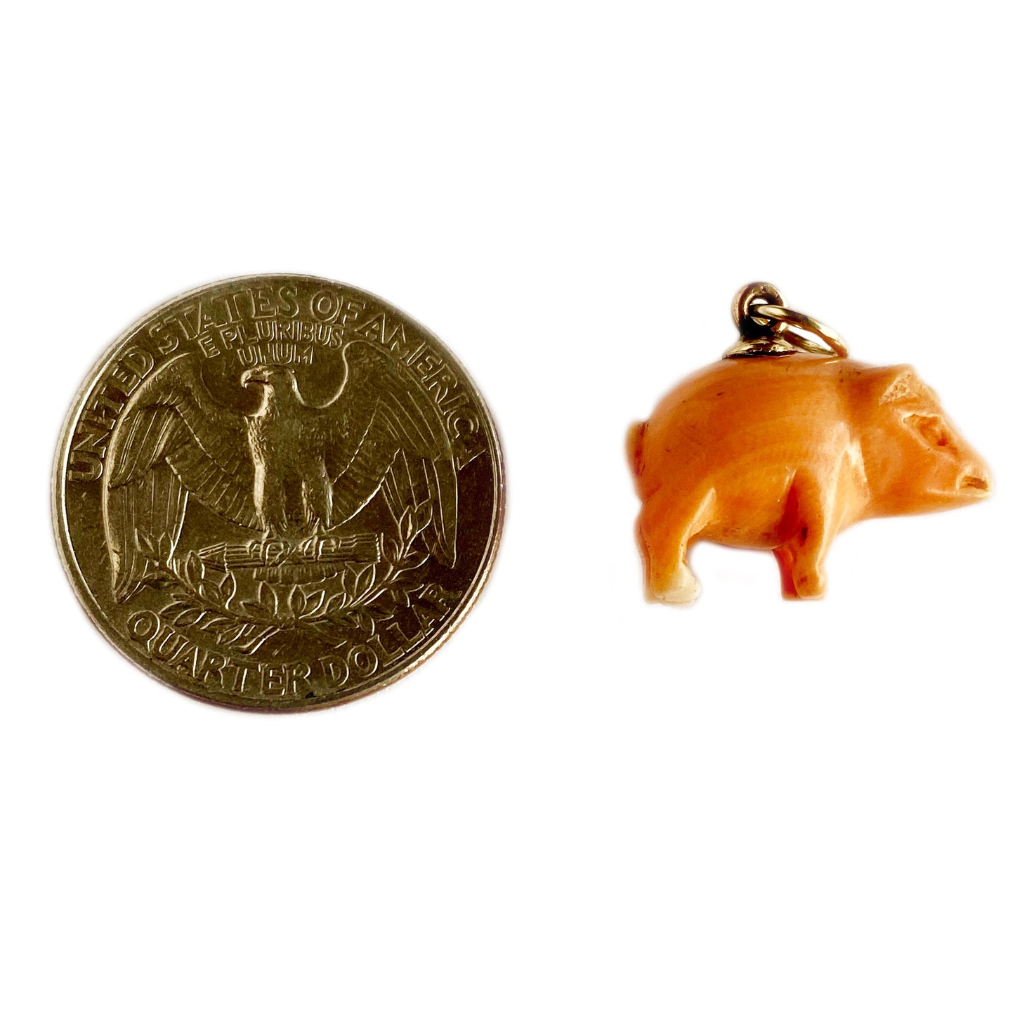 Antique Victorian 9k Gold Natural Mediterranean Coral Pig Pendant