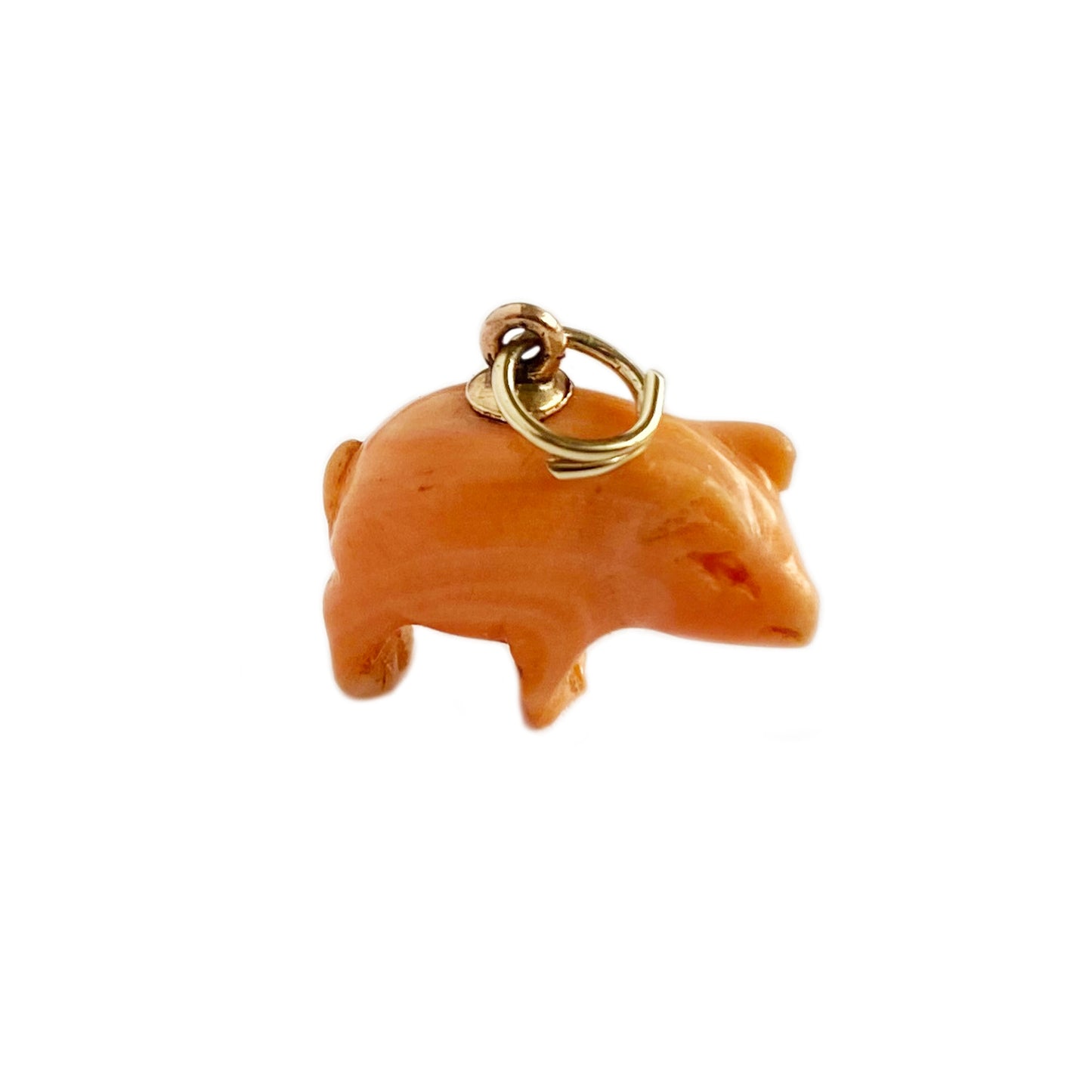 Antique Victorian 9k Gold Natural Mediterranean Coral Pig Pendant