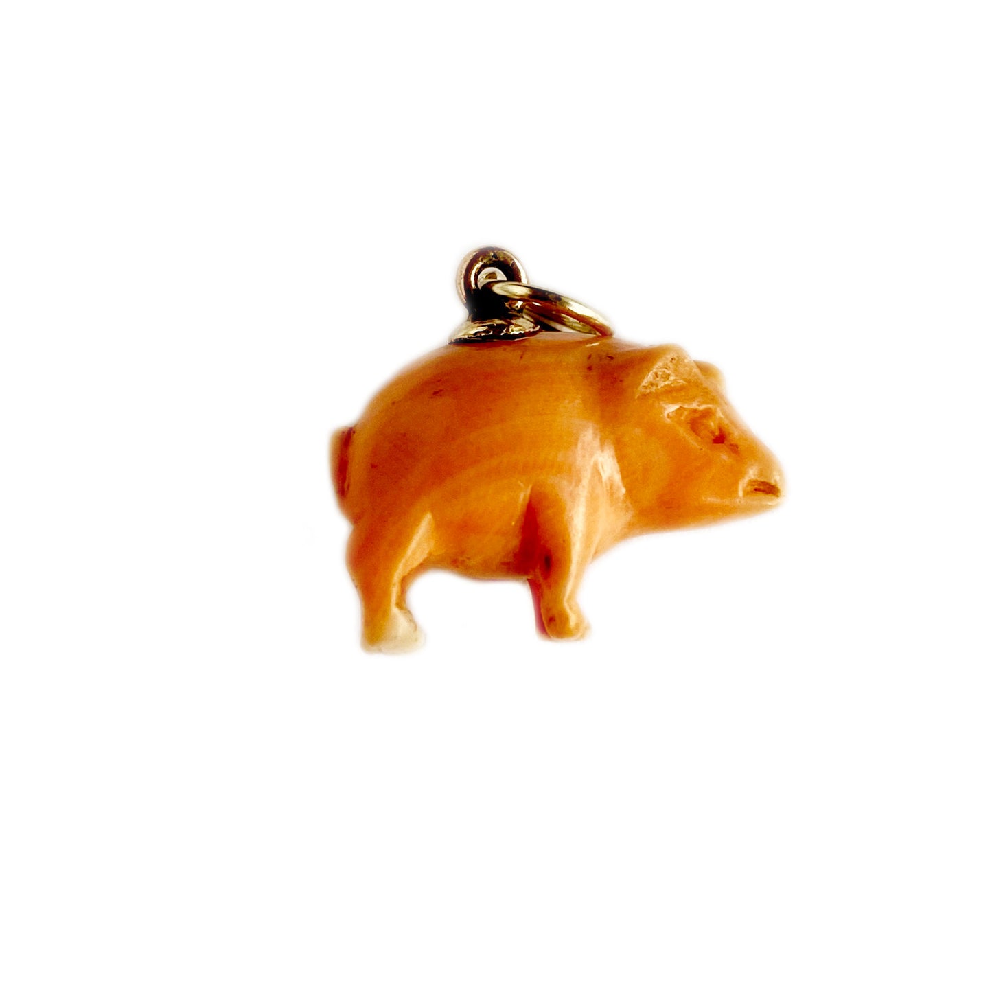 Antique Victorian 9k Gold Natural Mediterranean Coral Pig Pendant