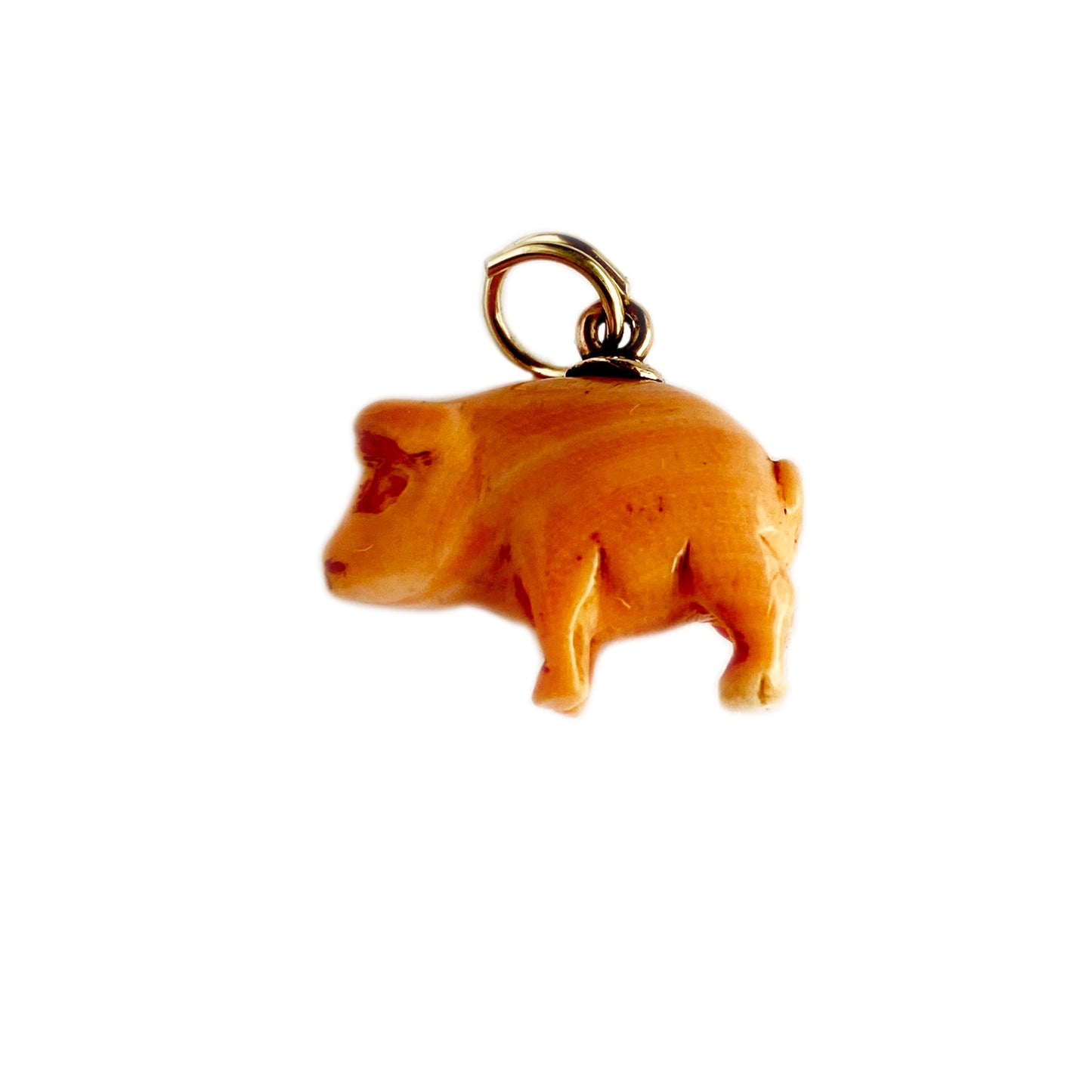 Antique Victorian 9k Gold Natural Mediterranean Coral Pig Pendant