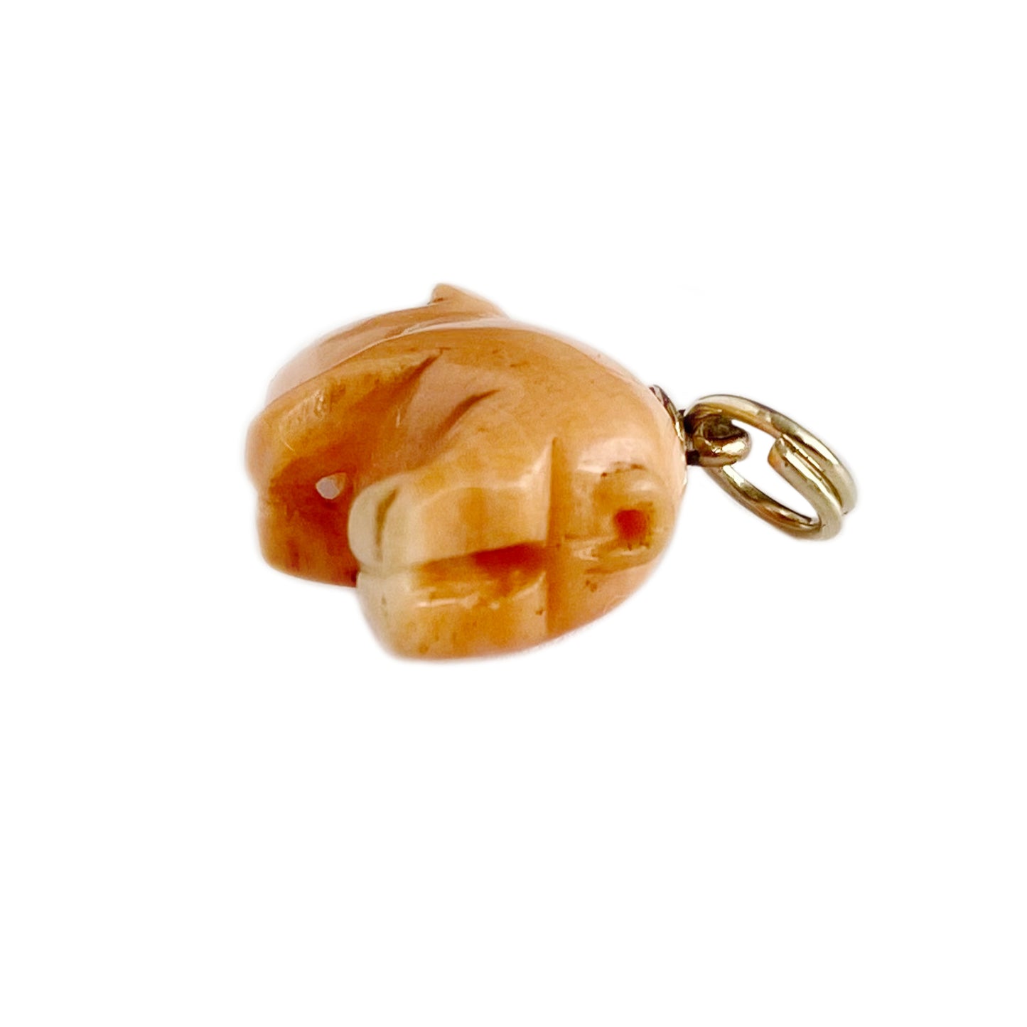 Antique Victorian 9k Gold Natural Mediterranean Coral Pig Pendant