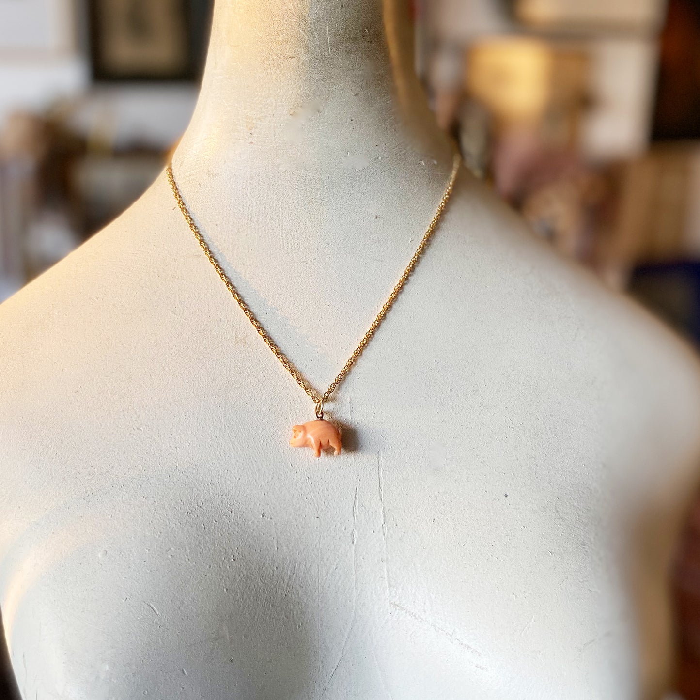 Antique Victorian 9k Gold Natural Mediterranean Coral Pig Pendant