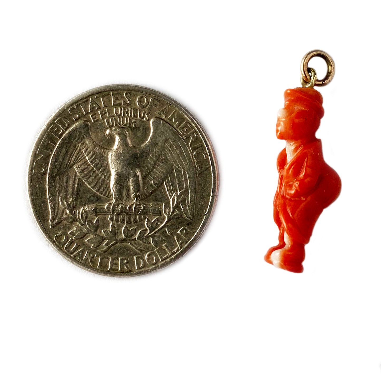 Antique Victorian 10k Gold Coral Lucky Gobbo Natural Mediterranean Coral Pendant