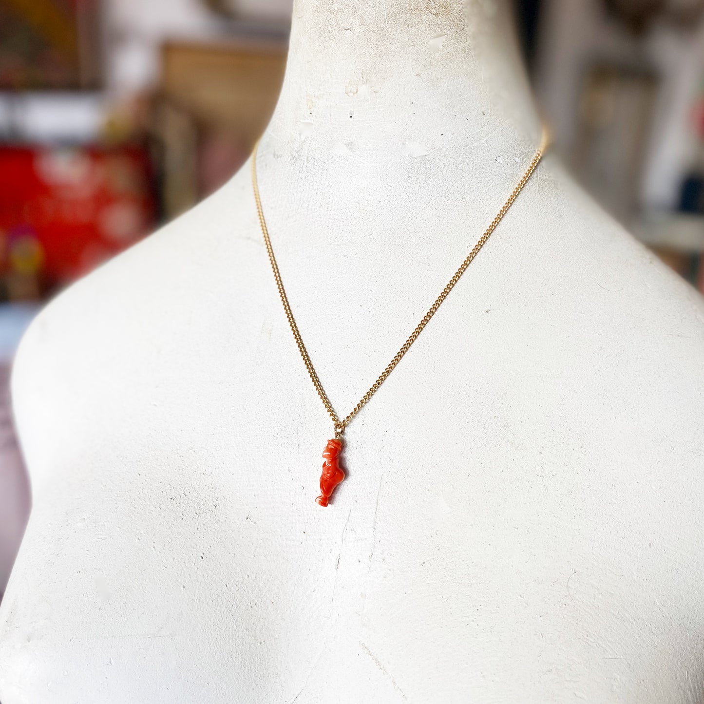 Antique Victorian 10k Gold Coral Lucky Gobbo Natural Mediterranean Coral Pendant