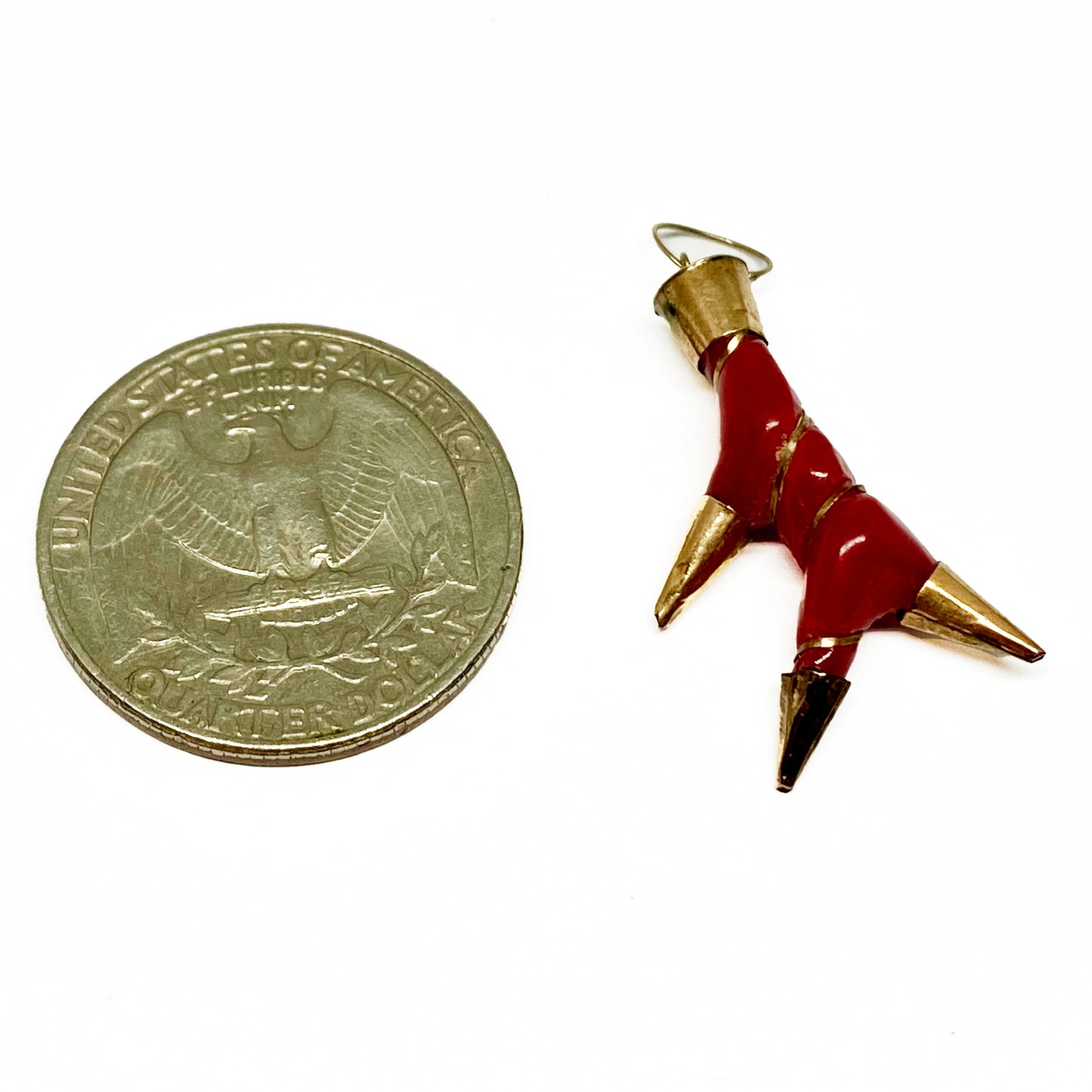 Antique 9k Gold Red Faux Coral Branch Bakelite Pendant
