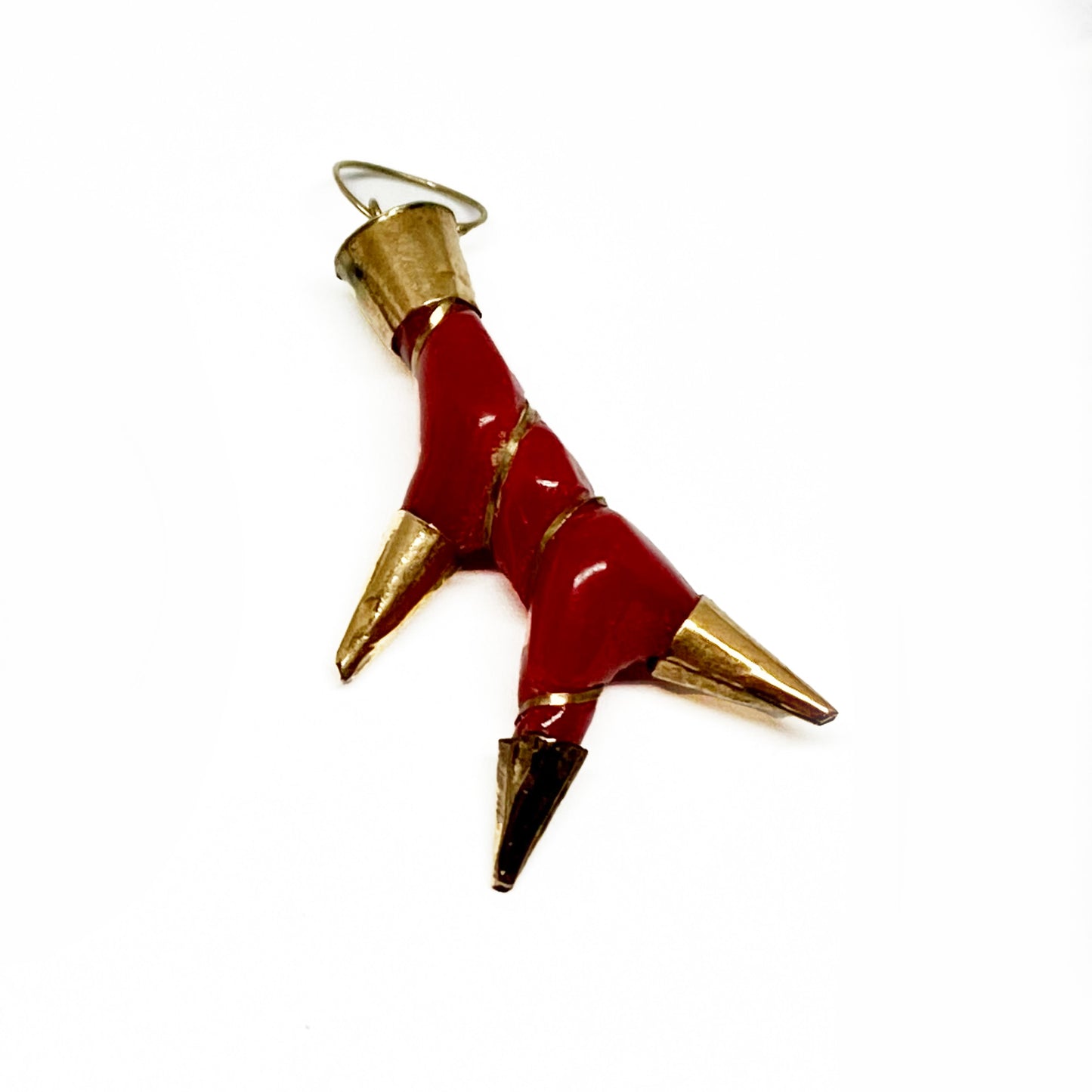 Antique 9k Gold Red Faux Coral Branch Bakelite Pendant