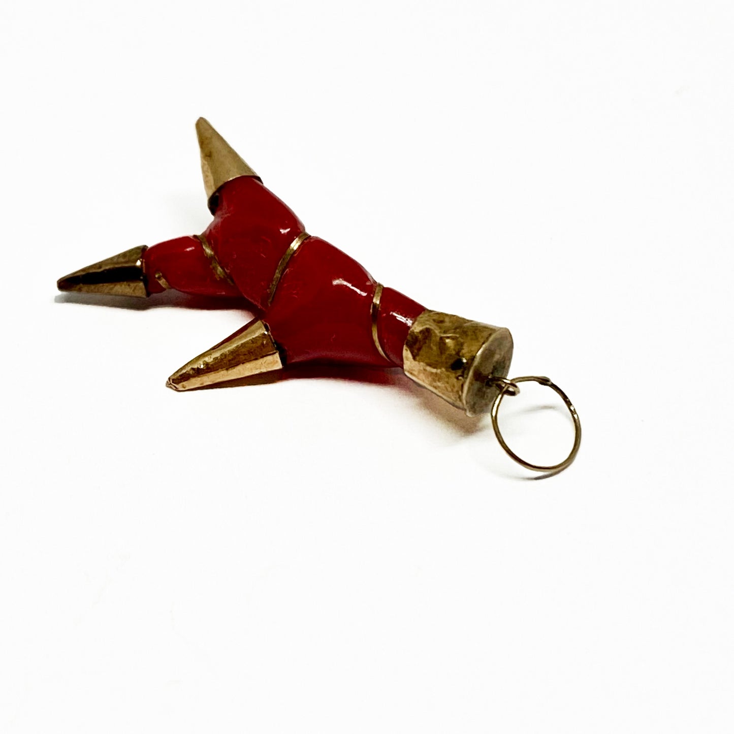 Antique 9k Gold Red Faux Coral Branch Bakelite Pendant