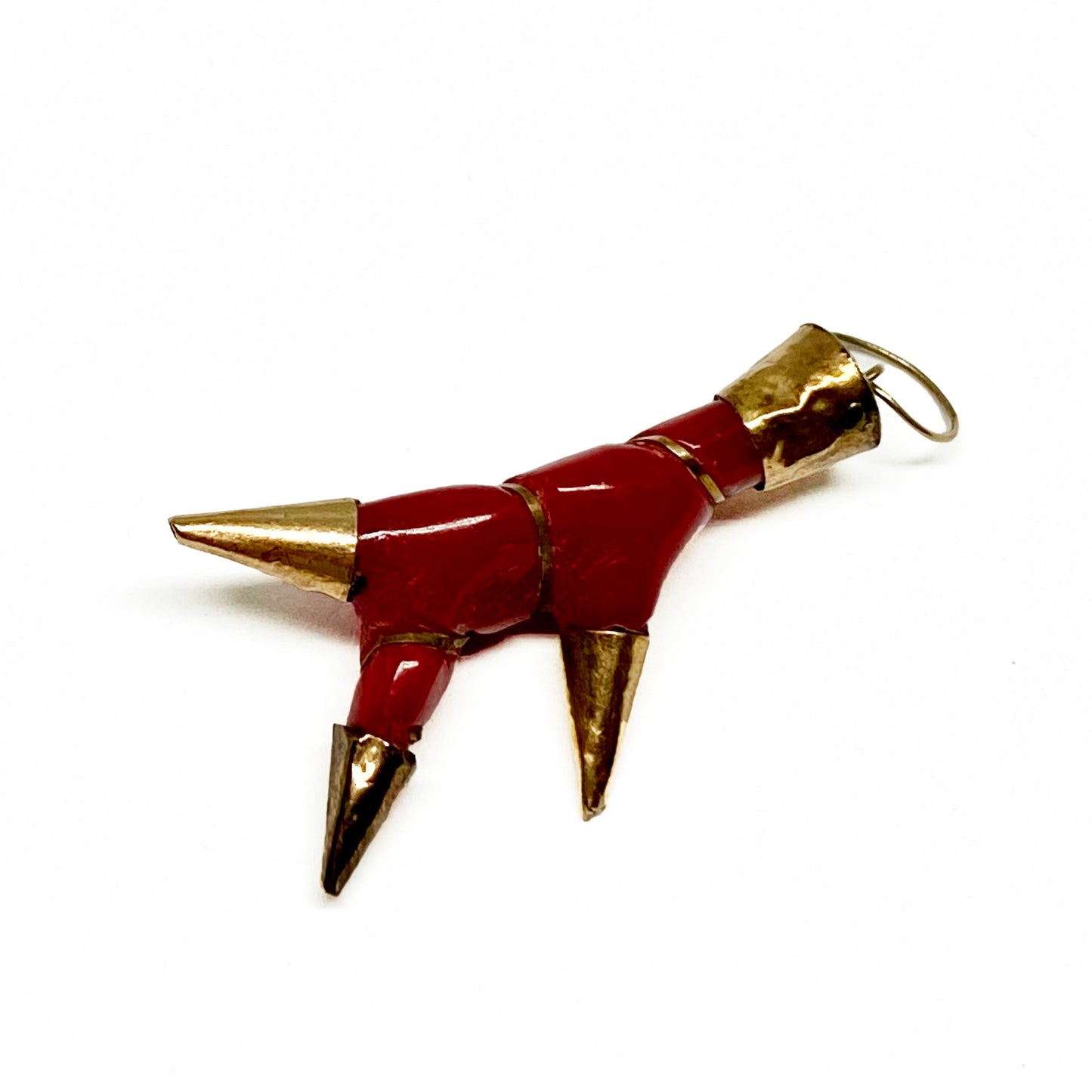 Antique 9k Gold Red Faux Coral Branch Bakelite Pendant