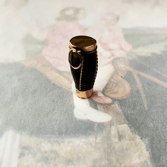 Antique 9k Gold Resin Black Drum Pendant