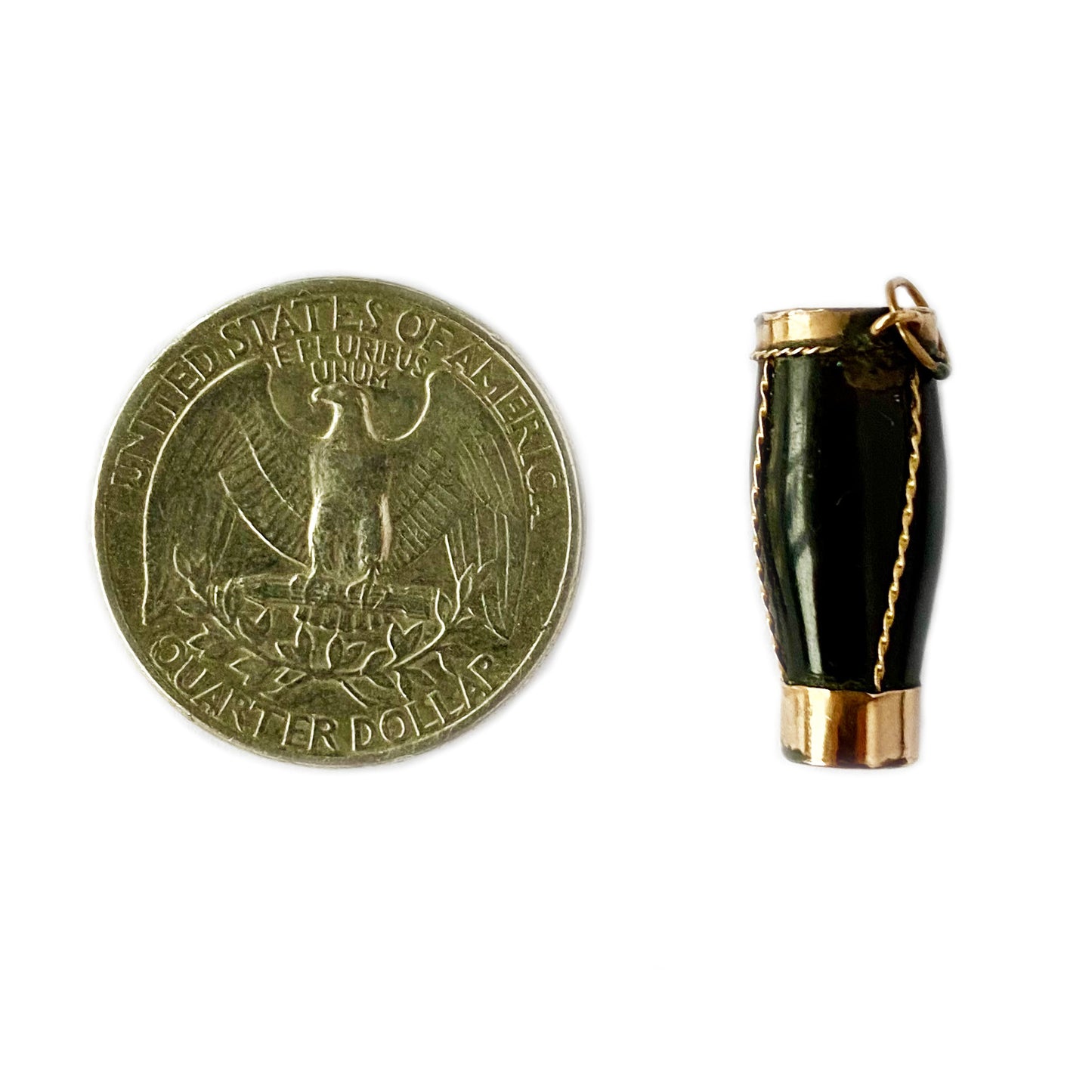 Antique 9k Gold Resin Black Drum Pendant