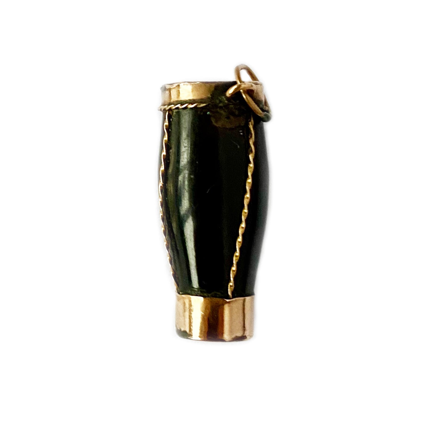Antique 9k Gold Resin Black Drum Pendant
