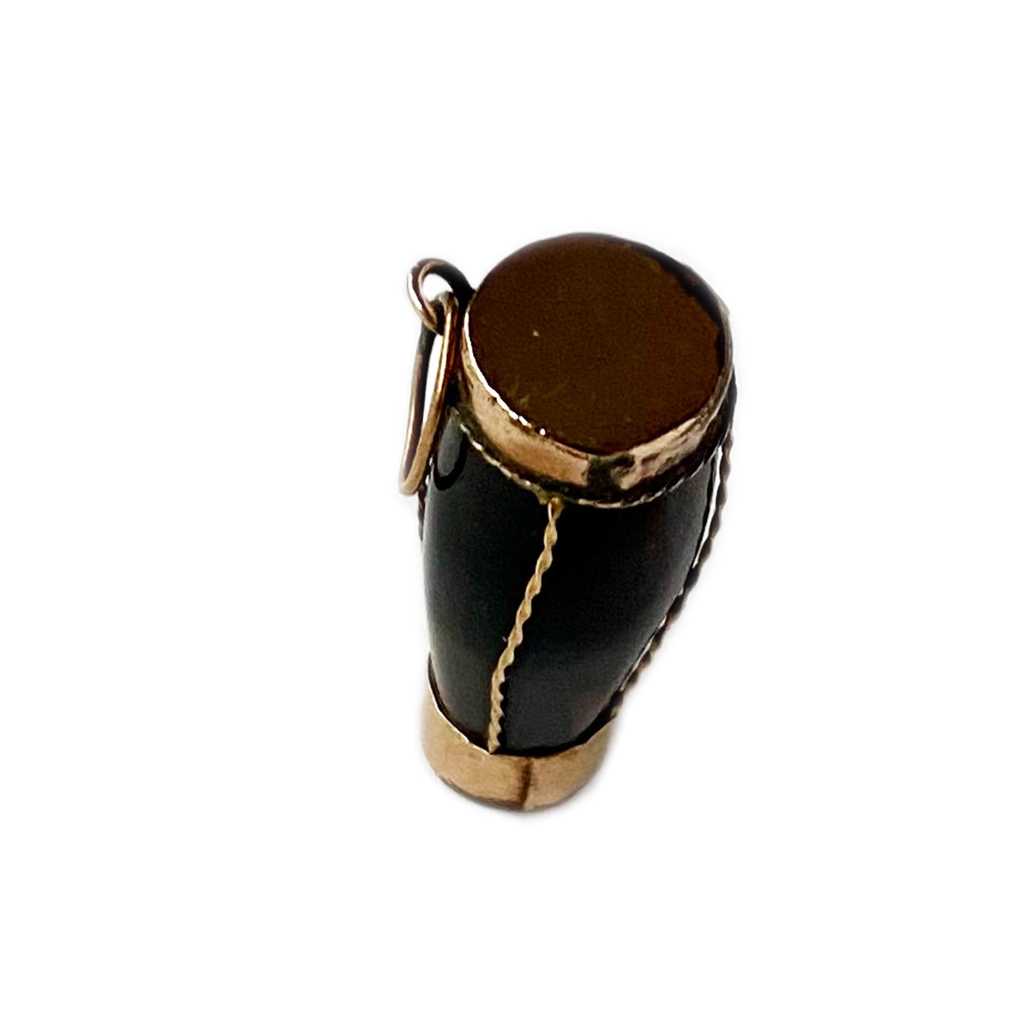 Antique 9k Gold Resin Black Drum Pendant