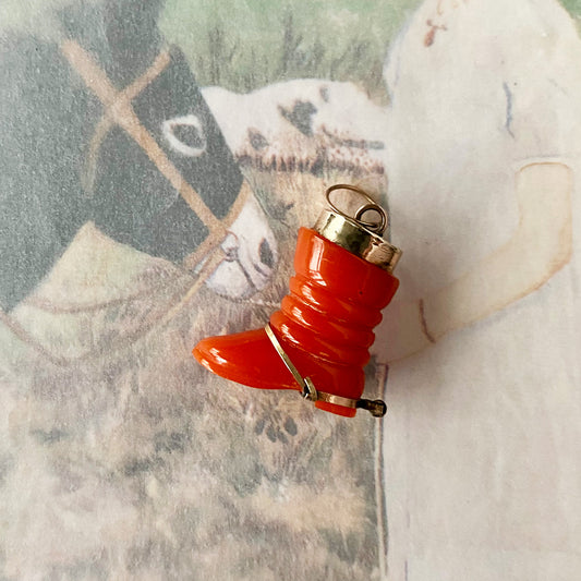 Vintage 9k Gold Red Resin Spur Cowboy Boot Pendant