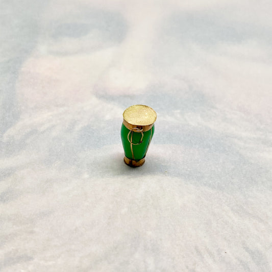 Antique 9k Gold 1930s Green Bakelite Conga Drum Pendant