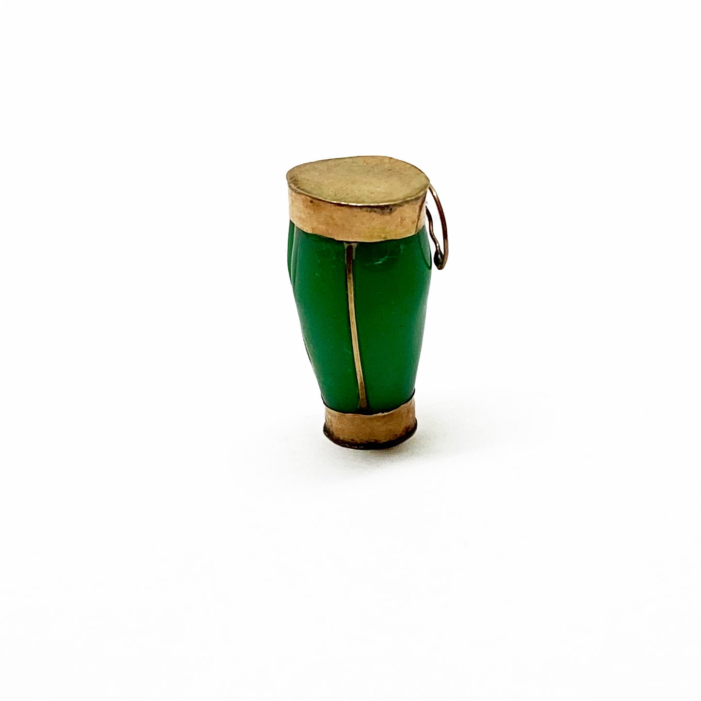 Antique 9k Gold 1930s Green Bakelite Conga Drum Pendant