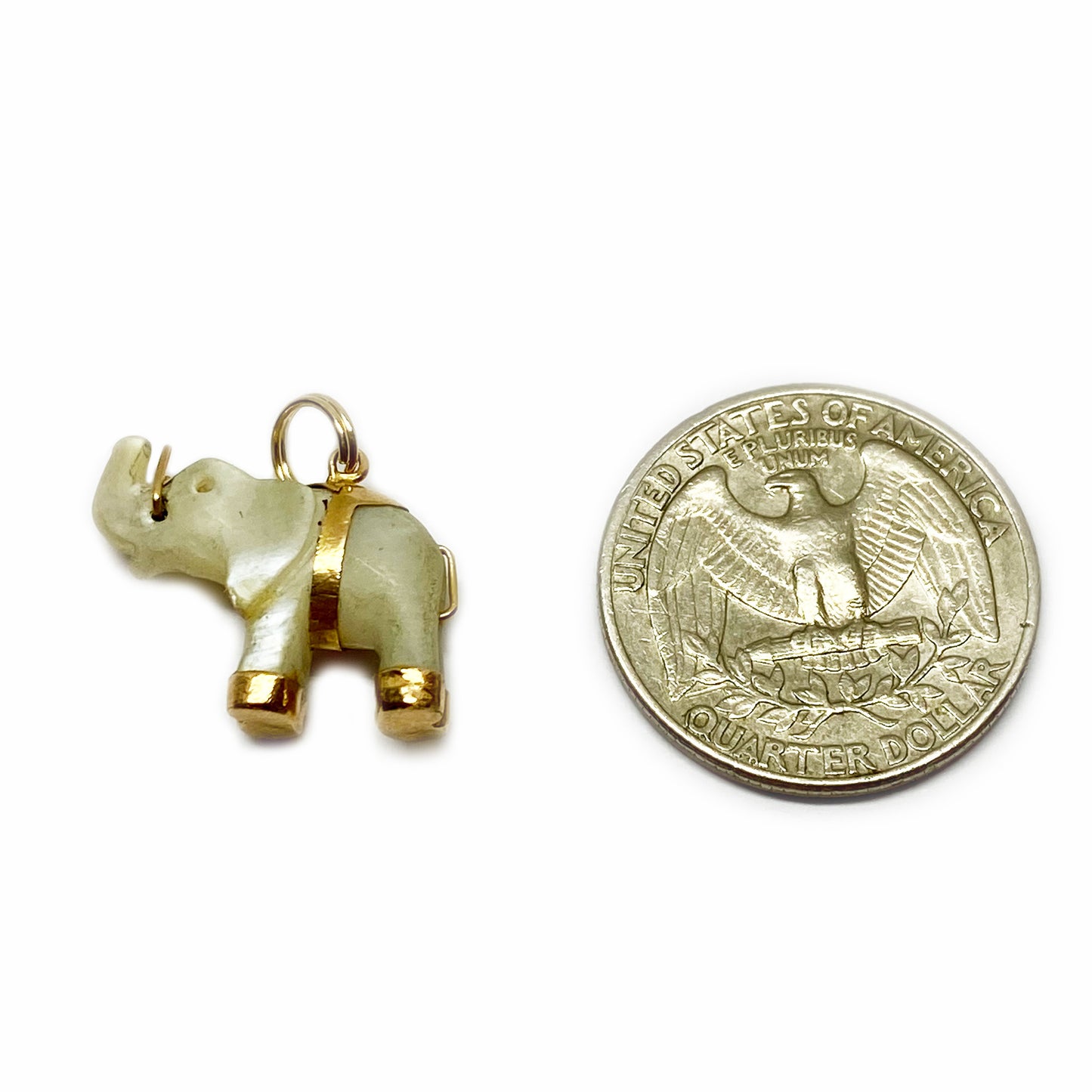 Vintage 18k Gold Mother of Pearl Elephant Pendant