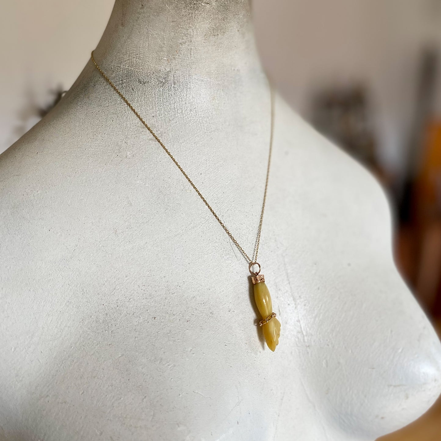 Vintage 9k Gold Resin Mother of Pearl Tone Figa Charm