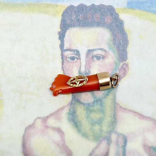 Antique 14K Gold Victorian Mediterranean Natural Coral Figa Charm