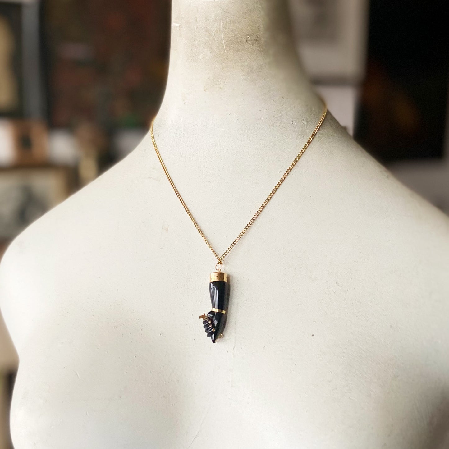 Vintage 14k Gold Black Bakelite Figa Charm