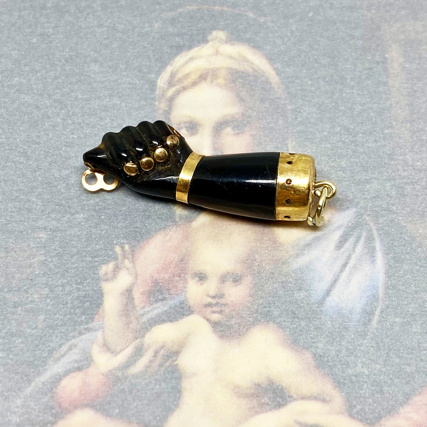 Vintage 9k Gold Bakelite Faux Tortoise Shell Figa Charm