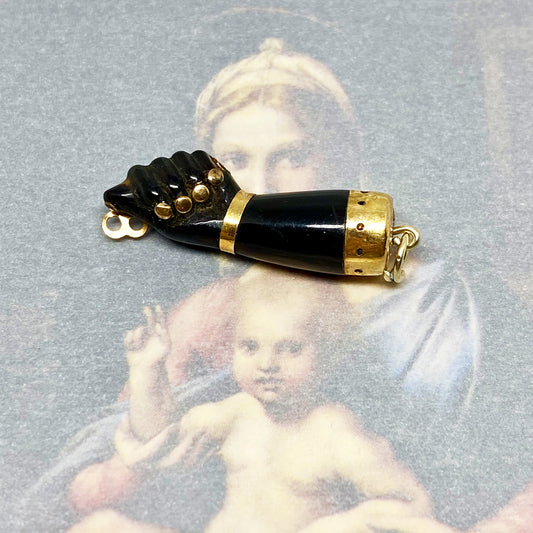 Vintage 9k Gold Bakelite Faux Tortoise Shell Figa Charm