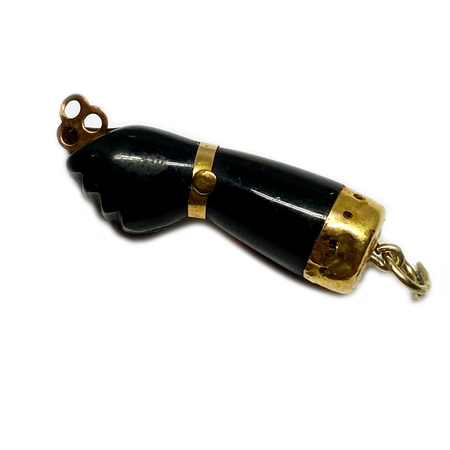 Vintage 9k Gold Bakelite Faux Tortoise Shell Figa Charm