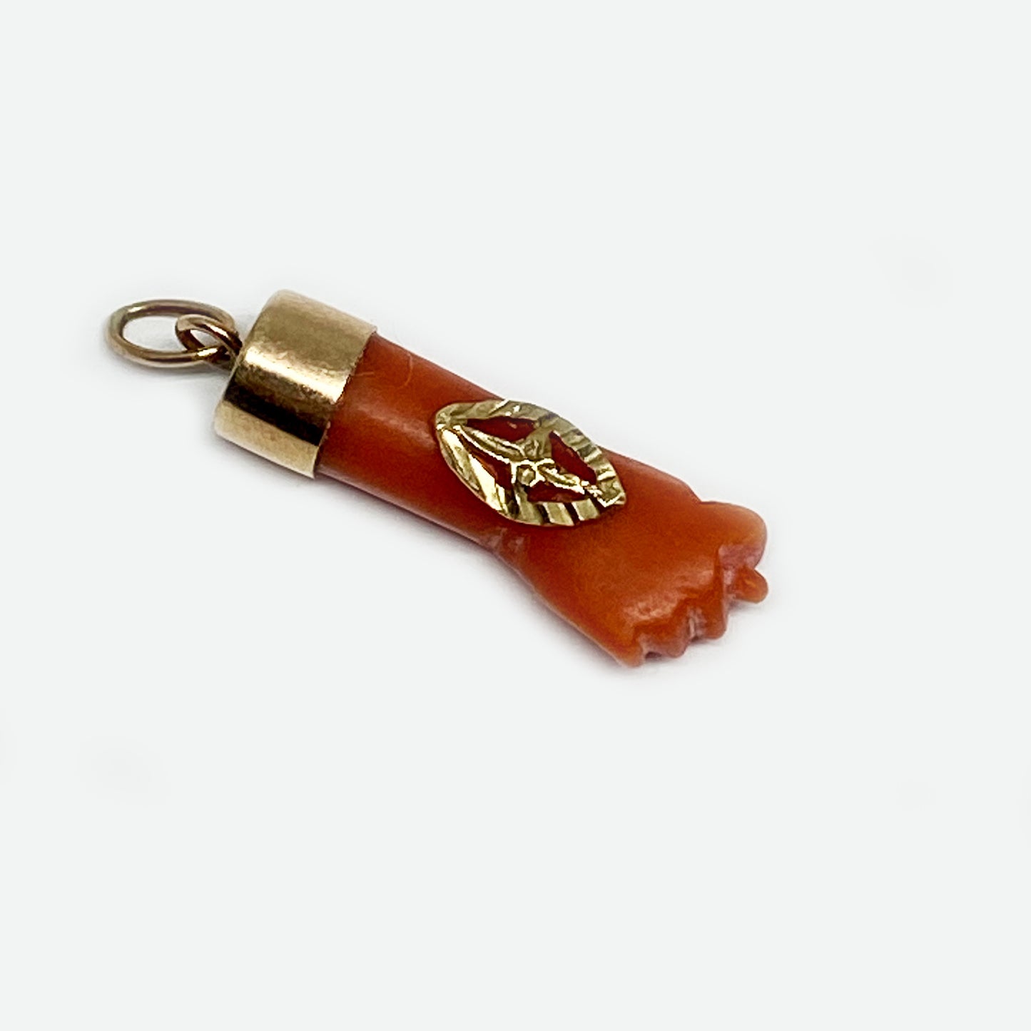 Antique 14K Gold Victorian Mediterranean Natural Coral Figa Charm