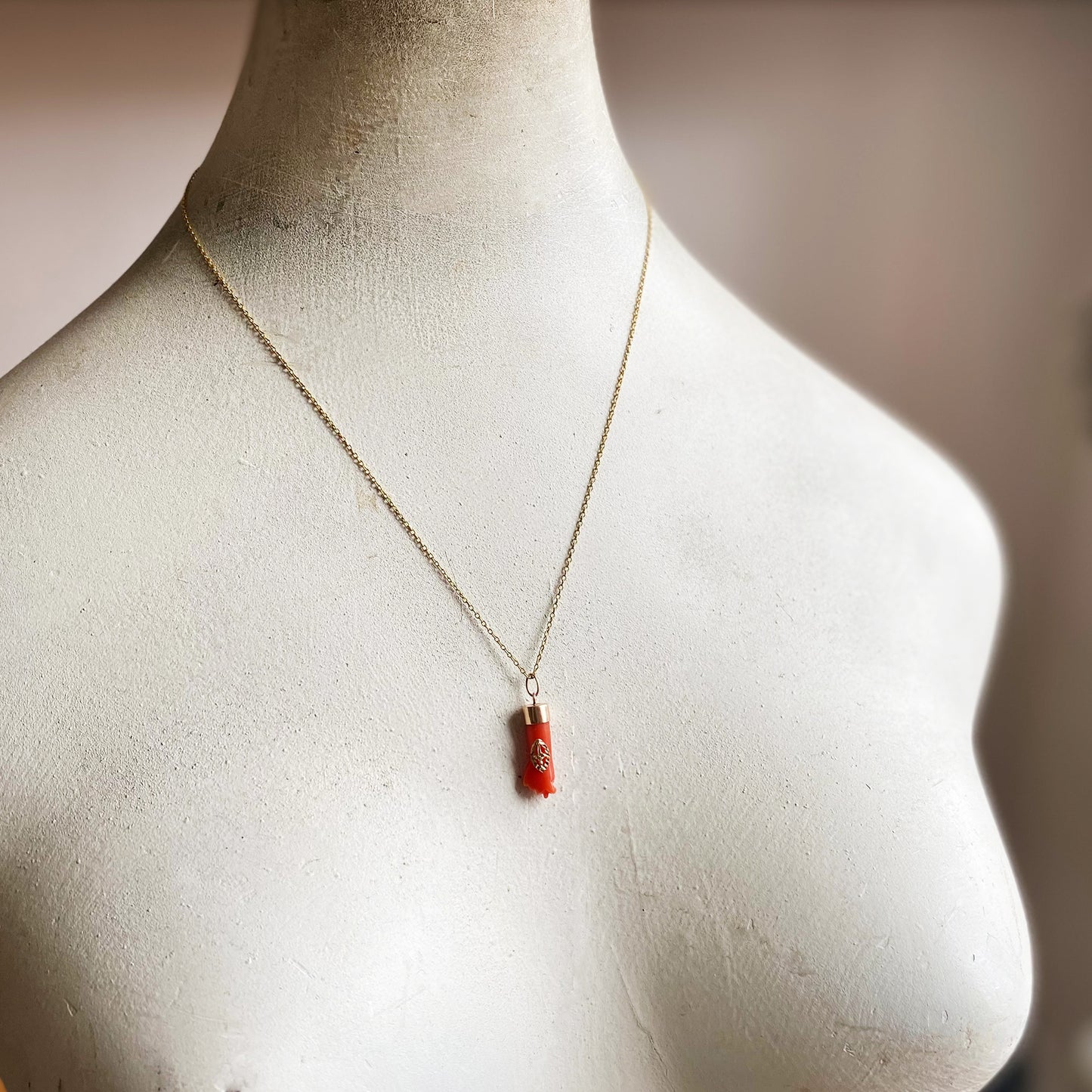 Antique 14K Gold Victorian Mediterranean Natural Coral Figa Charm