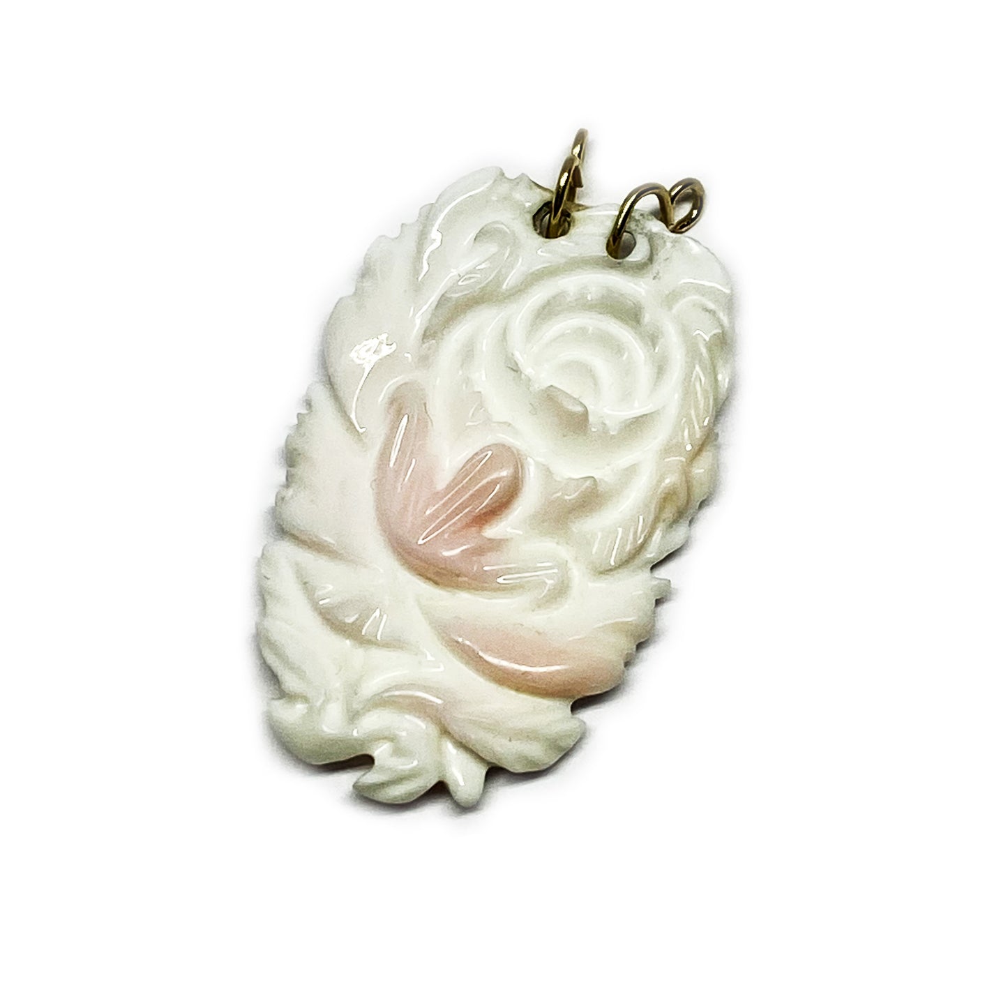 Vintage 9k Gold Angel Skin Deeply Carved Natural Coral Pendant