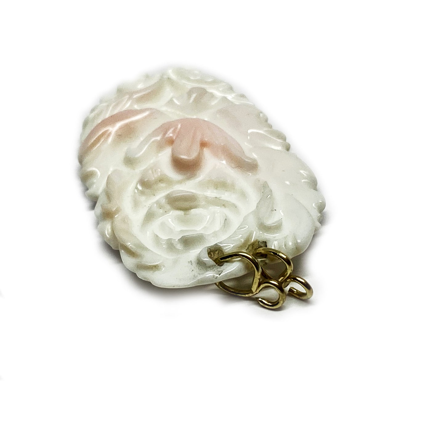 Vintage 9k Gold Angel Skin Deeply Carved Natural Coral Pendant