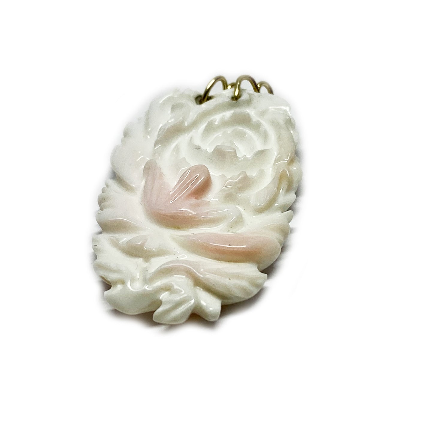 Vintage 9k Gold Angel Skin Deeply Carved Natural Coral Pendant