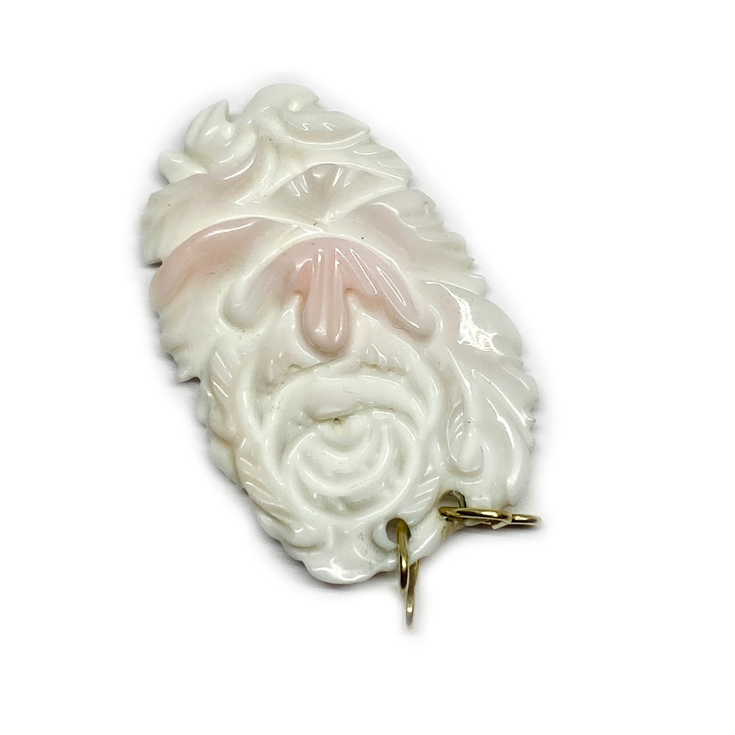 Vintage 9k Gold Angel Skin Deeply Carved Natural Coral Pendant