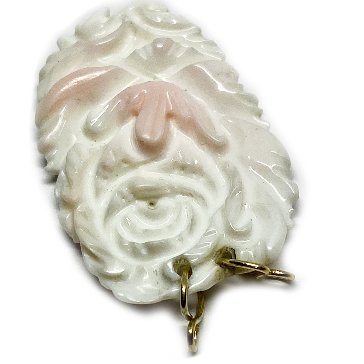 Vintage 9k Gold Angel Skin Deeply Carved Natural Coral Pendant