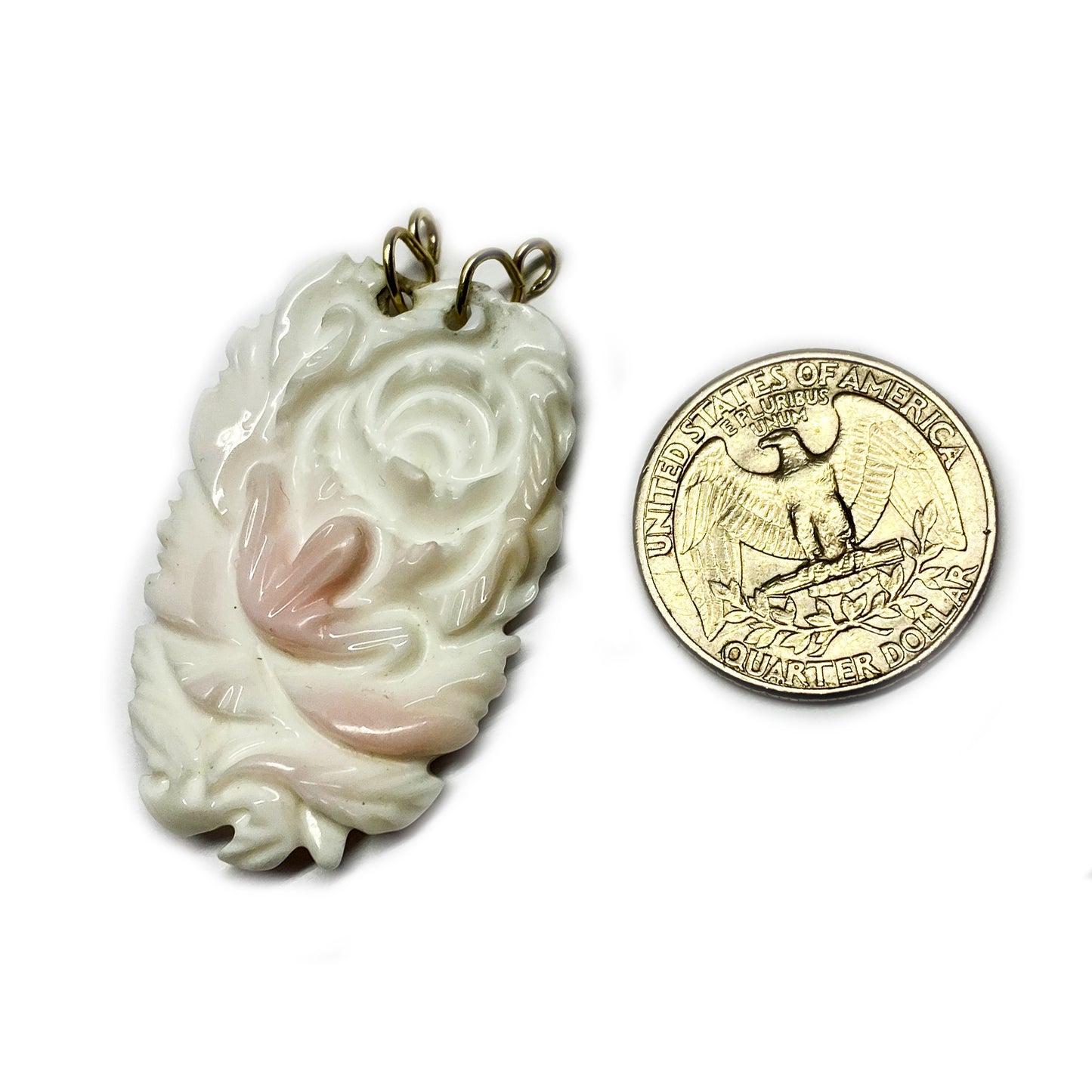 Vintage 9k Gold Angel Skin Deeply Carved Natural Coral Pendant