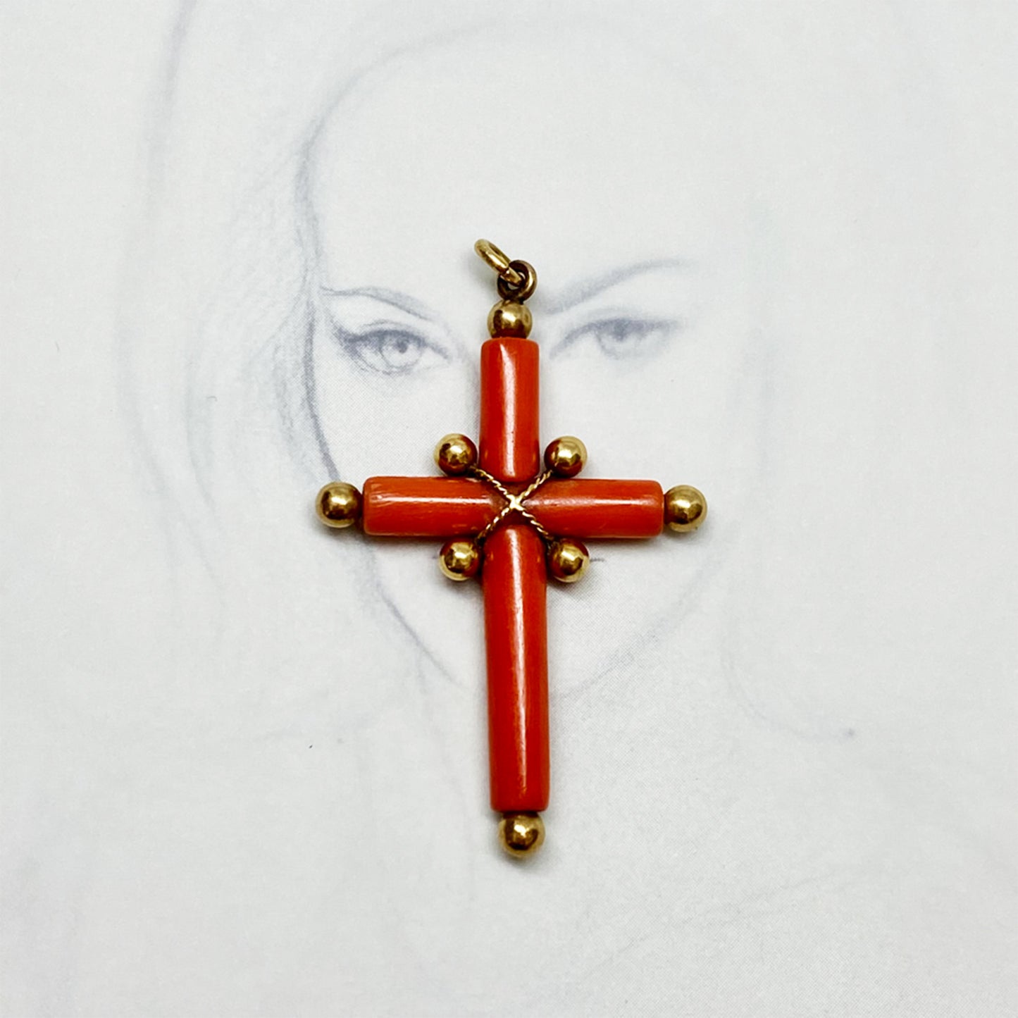Antique Victorian 18k Gold Natural Coral Cross