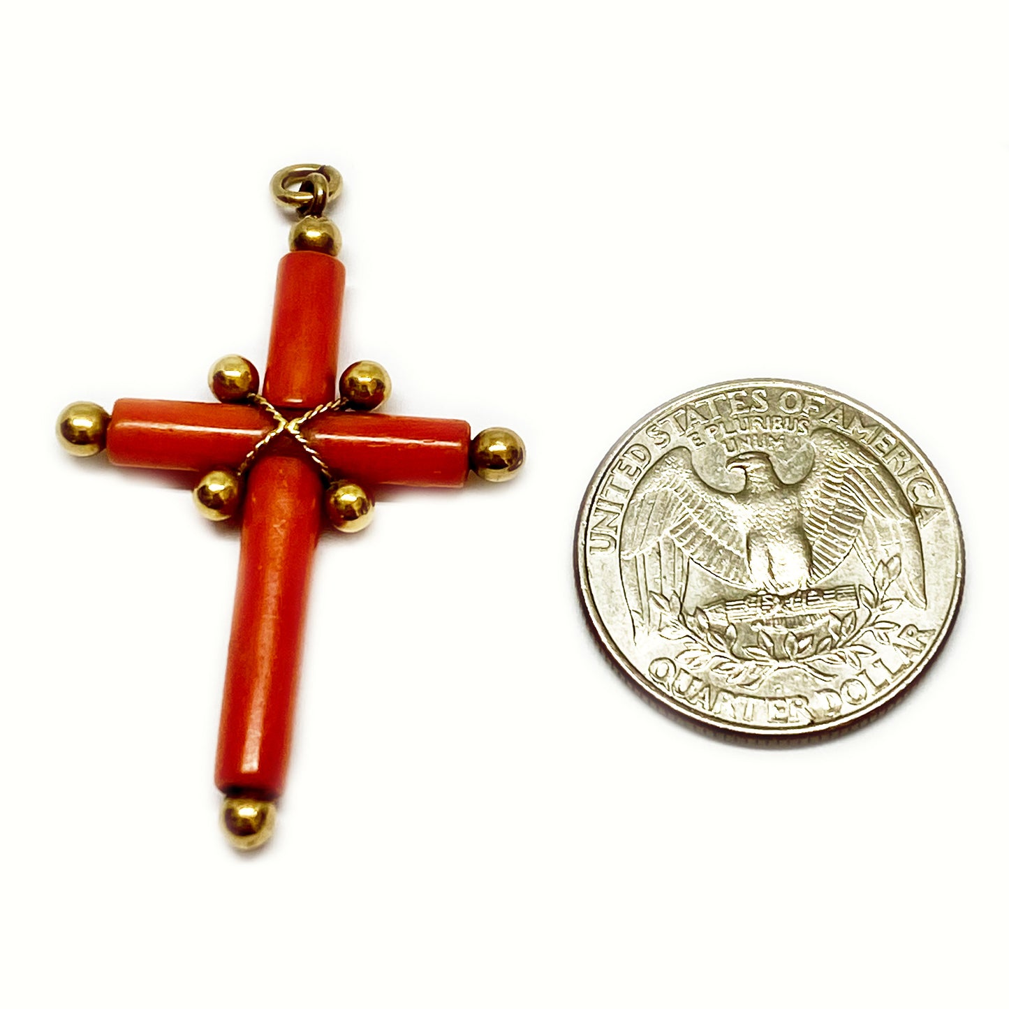Antique Victorian 18k Gold Natural Coral Cross