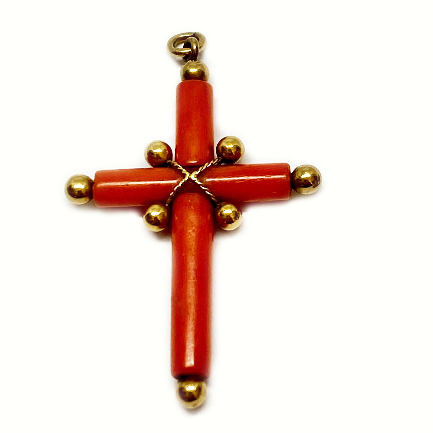 Antique Victorian 18k Gold Natural Coral Cross