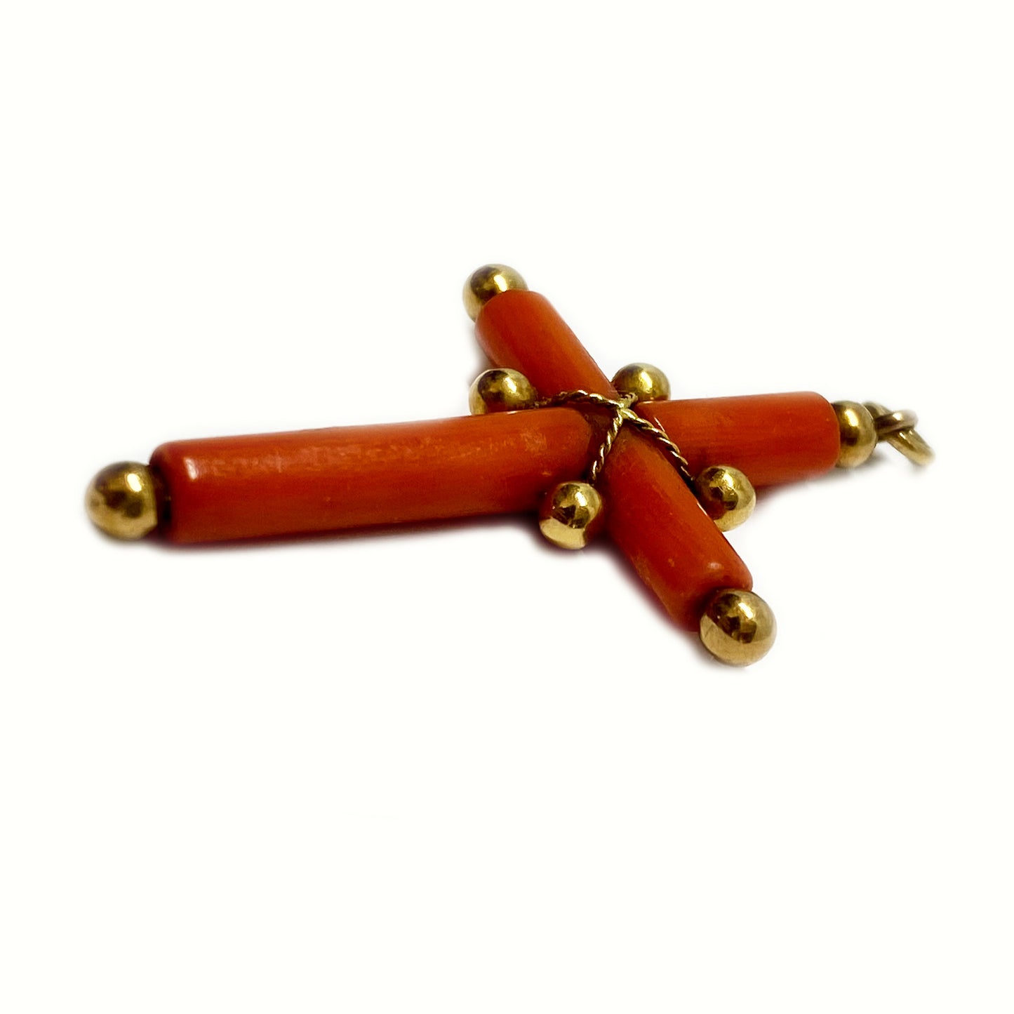 Antique Victorian 18k Gold Natural Coral Cross