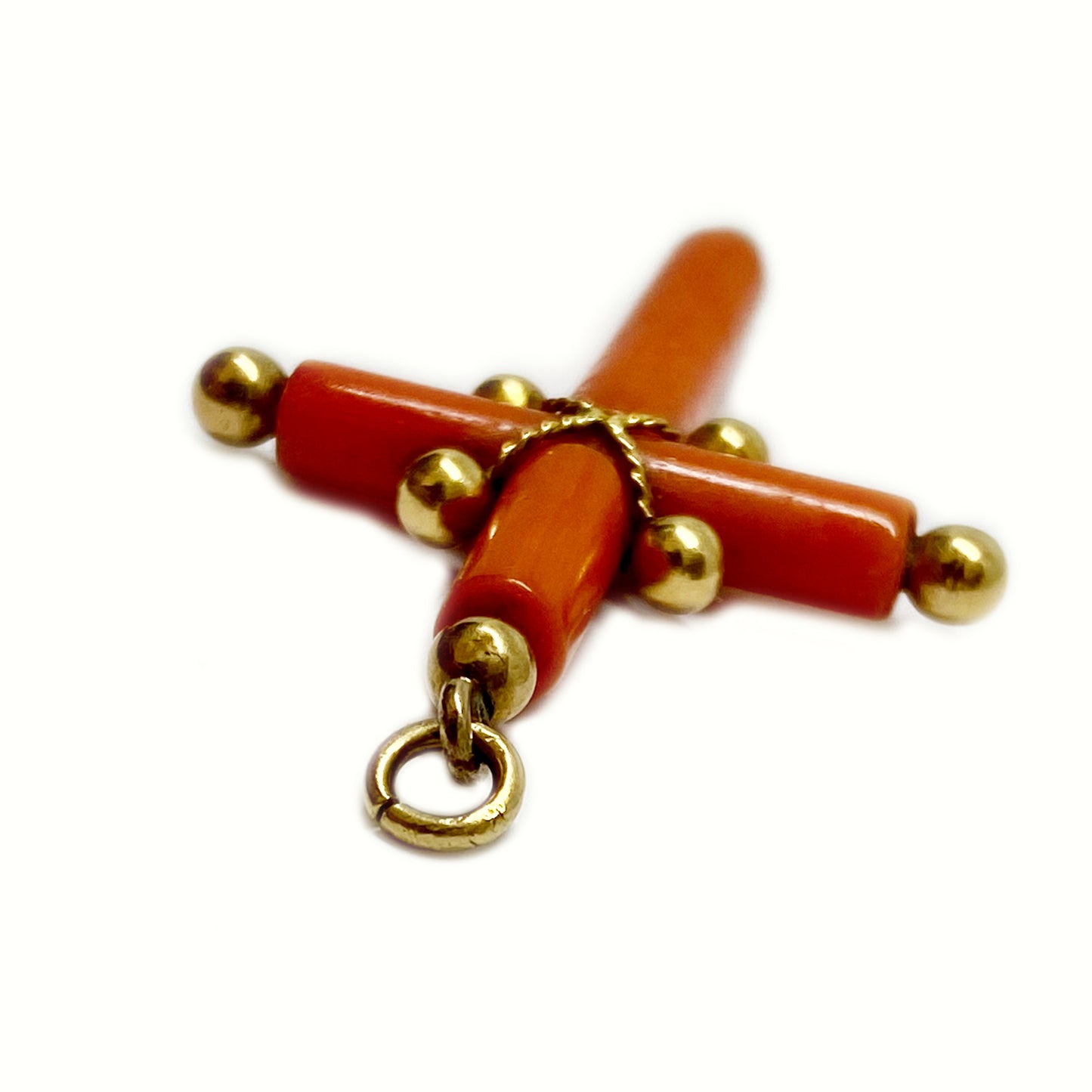 Antique Victorian 18k Gold Natural Coral Cross