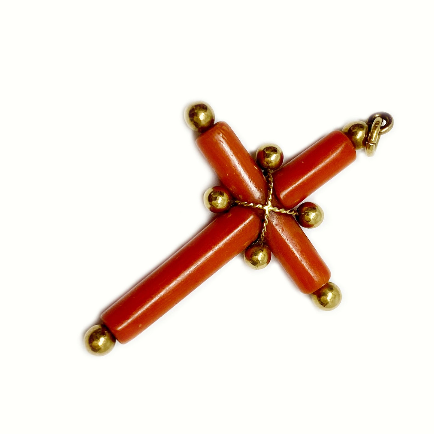 Antique Victorian 18k Gold Natural Coral Cross