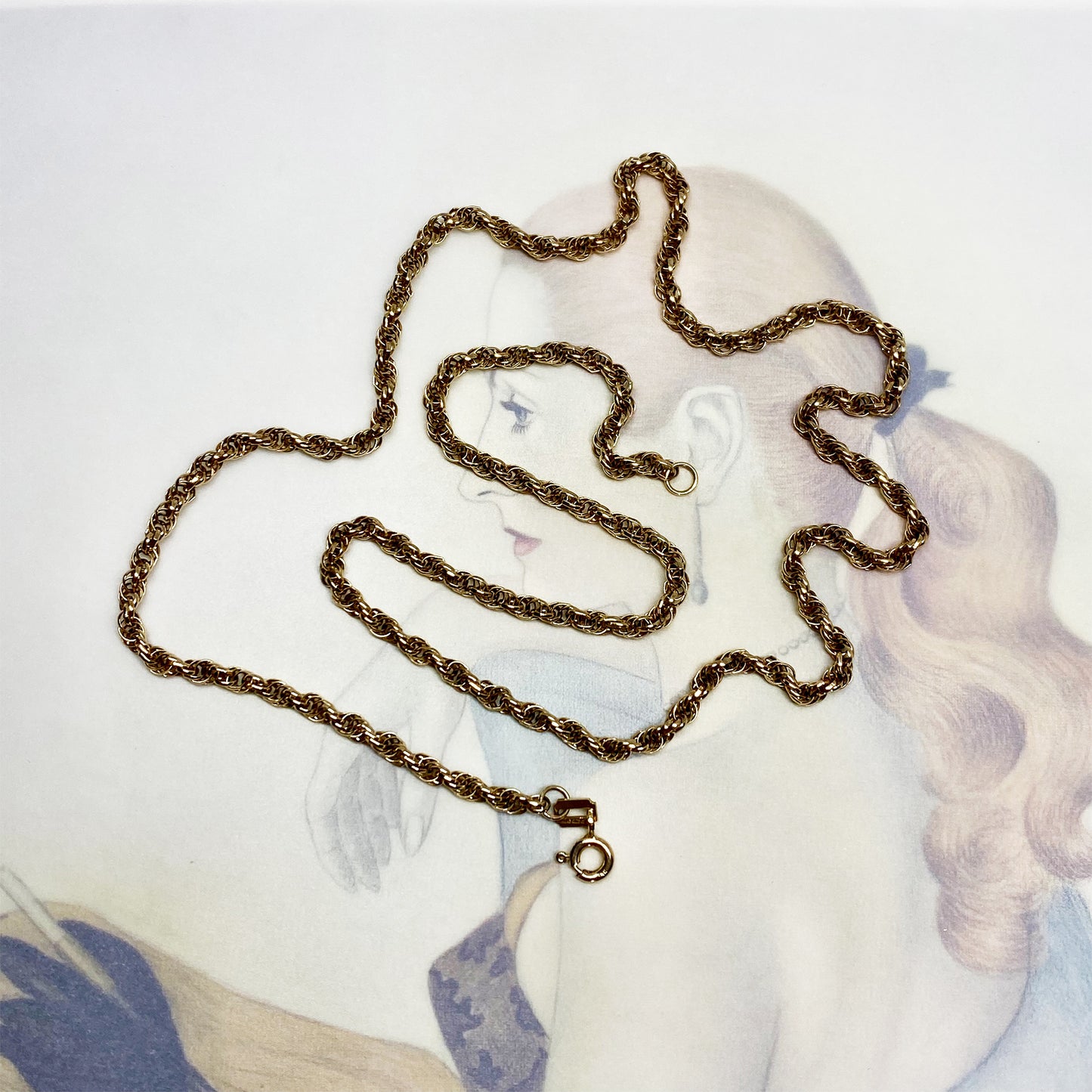 Vintage 9K Gold Rope Chain Necklace 1970s Hallmarked 375