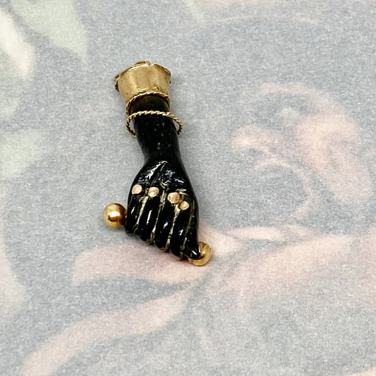 Antique 14K Gold 1940s Black Resin Figa Charm