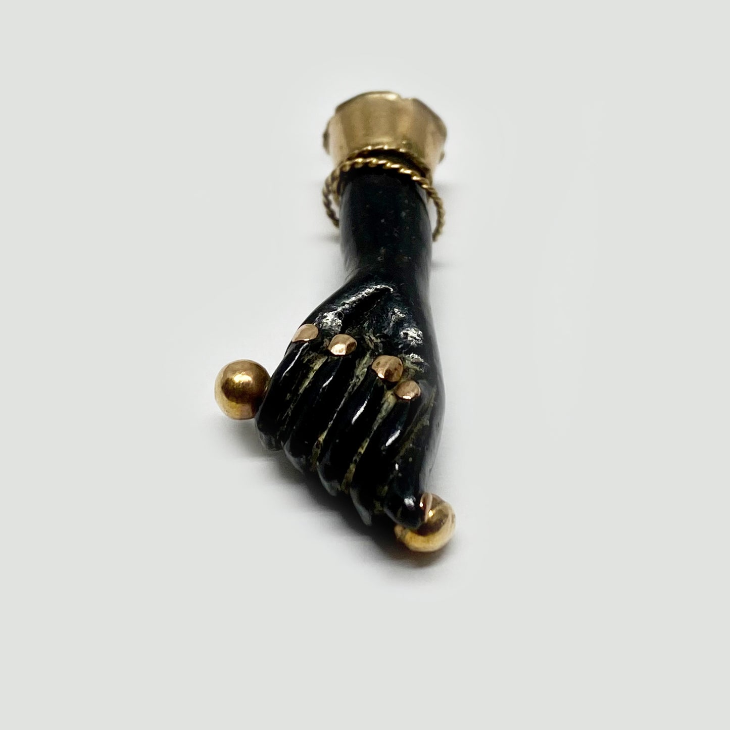 Antique 14K Gold 1940s Black Resin Figa Charm