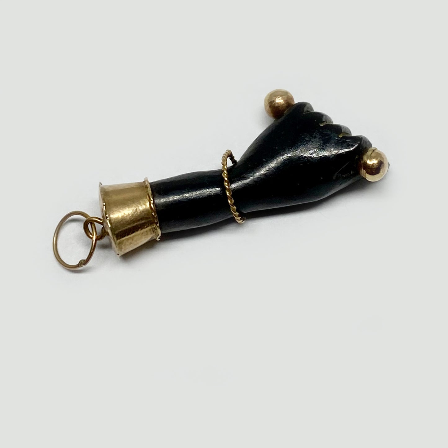 Antique 14K Gold 1940s Black Resin Figa Charm